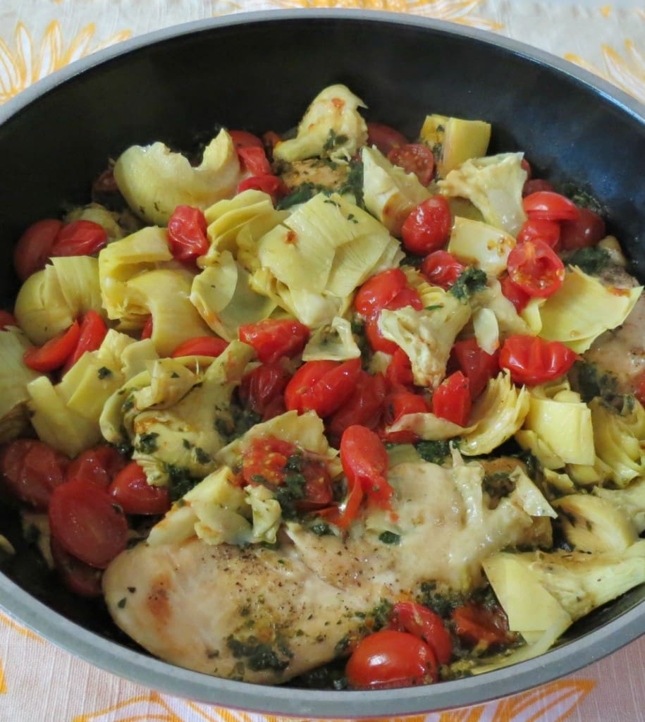 Spinach Pesto Chicken with tomatoes and Artichokes
