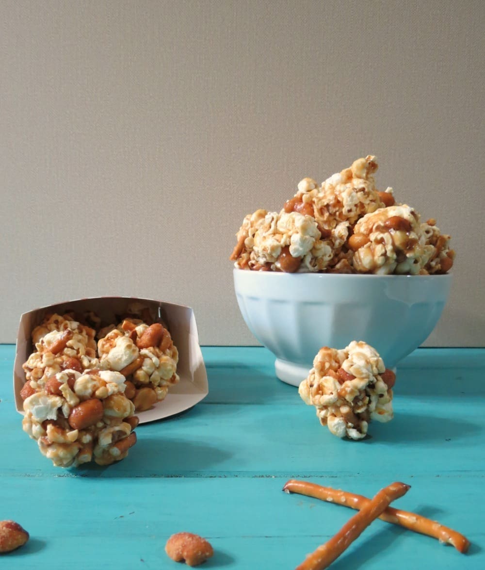 Peanut and Pretzel Popcorn Balls SundaySupper PB + P Design